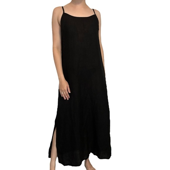Becasa Maxi Dress 100% Linen Black Oversized Modest Lagenlook Size Small - Picture 7 of 7